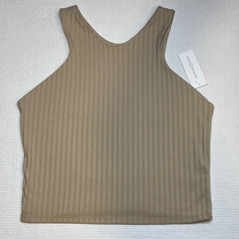 Treasure & Bond Racerback Tank Top Lined  XL Beige Ribbed Knitted NWT